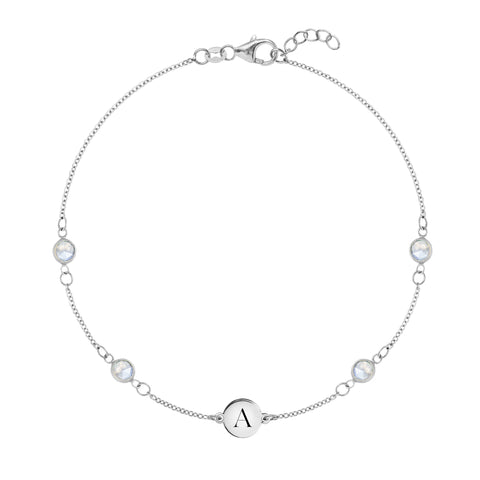 1 Letter & 4 Petite Moonstone Bracelet in 14k Gold (June) - White Gold