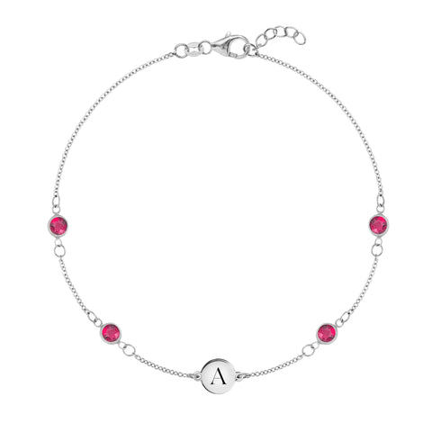 1 Letter & 4 Petite Ruby Bracelet in 14k Gold (July) - White Gold