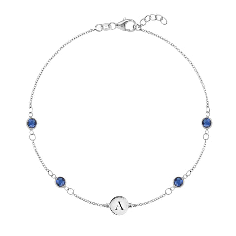 1 Letter & 4 Petite Sapphire Bracelet in 14k Gold (September) - White Gold