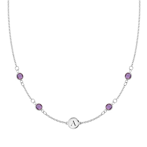 1 Letter & 4 Petite Amethyst Necklace in 14k Gold (February) - White Gold