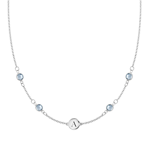 1 Letter & 4 Petite Aquamarine Necklace in 14k Gold (March) - White Gold