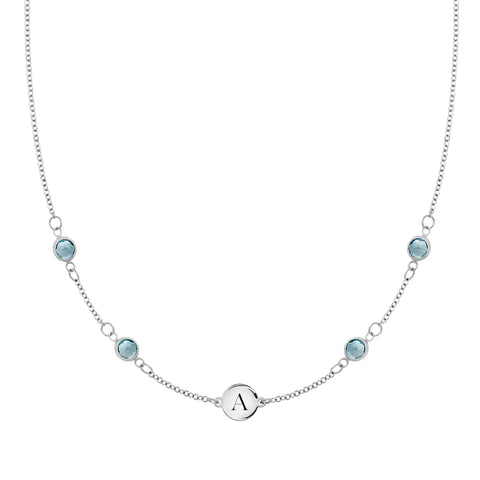 1 Letter & 4 Petite Nantucket Blue Topaz Necklace in 14k Gold (December) - White Gold