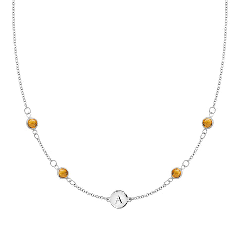 1 Letter & 4 Petite Citrine Necklace in 14k Gold (November) - White Gold