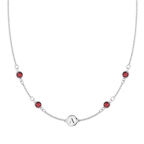 1 Letter & 4 Petite Garnet Necklace in 14k Gold (January) - White Gold