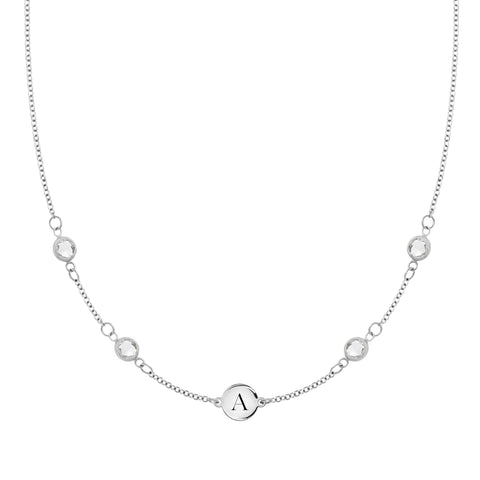 1 Letter & 4 Petite White Topaz Necklace in 14k Gold (April) - White Gold