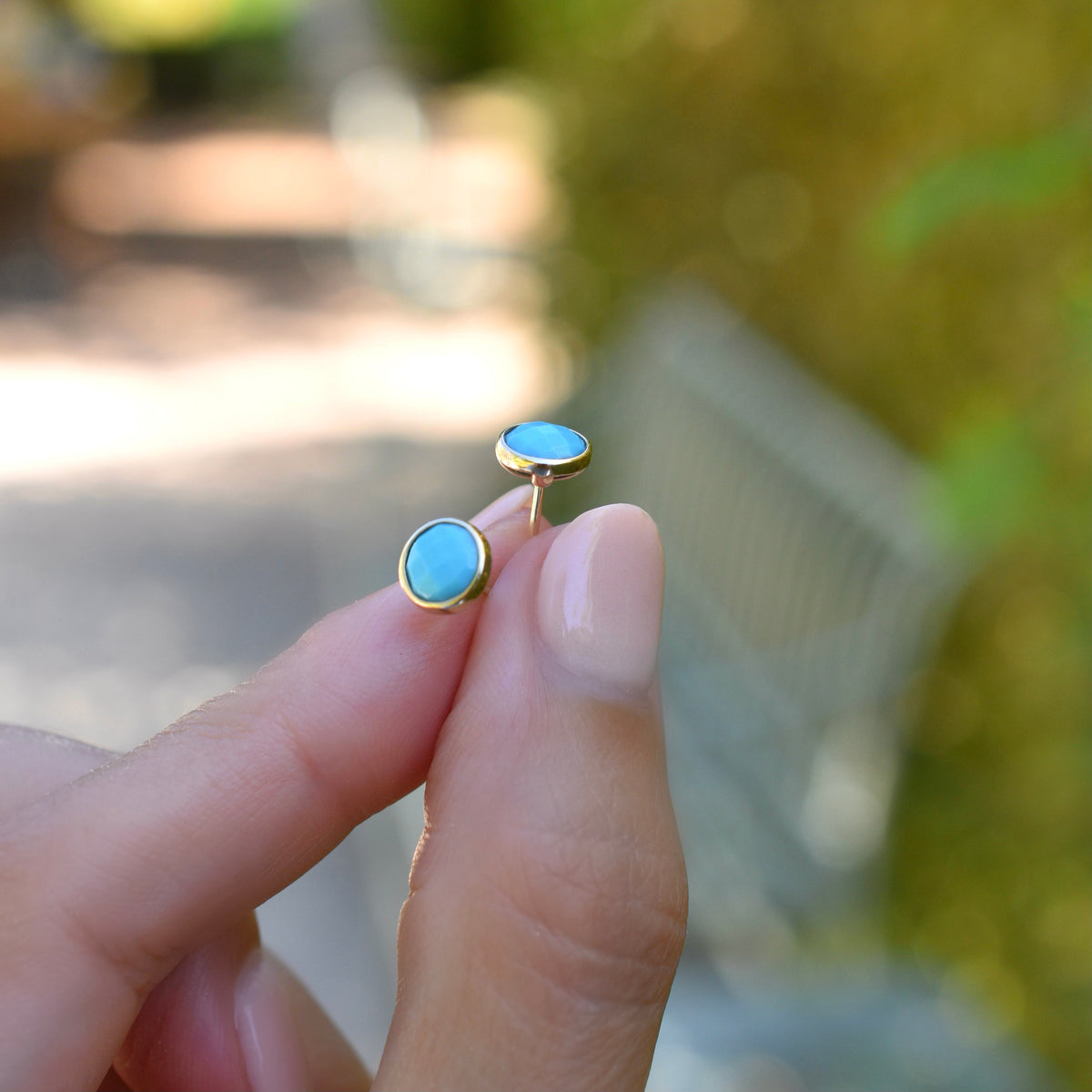 Zuni Pueblo Turquoise Stud Earrings - Southwest Indian Foundation - 6480