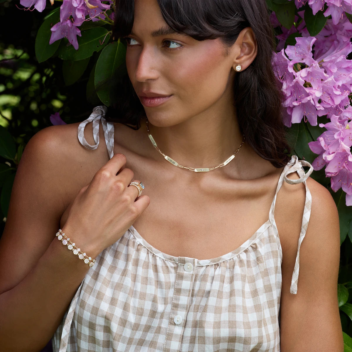 Large 4 Nameplate Necklace on Adelaide in 14k Gold