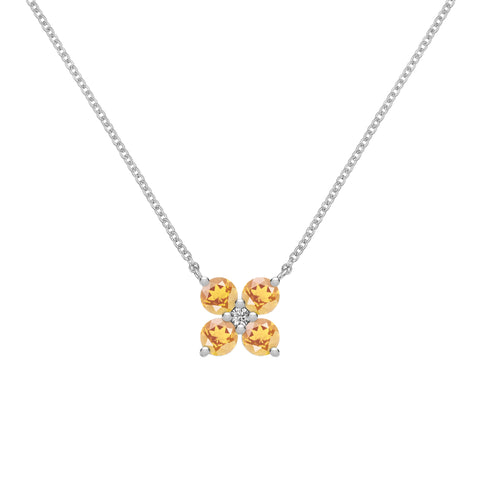 Greenwich 4 Citrine & Diamond Necklace in 14k Gold (November) - White Gold