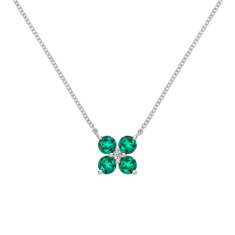 Greenwich 4 Emerald & Diamond Necklace in 14k Gold (May) - White Gold