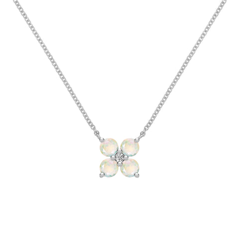 Greenwich 4 Opal & Diamond Necklace in 14k Gold (October) - White Gold