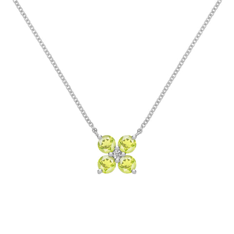 Greenwich 4 Peridot & Diamond Necklace in 14k Gold (August) - White Gold