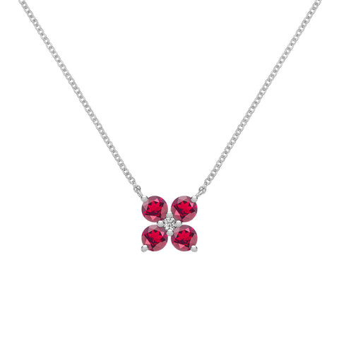 Greenwich 4 Ruby & Diamond Necklace in 14k Gold (July) - White Gold