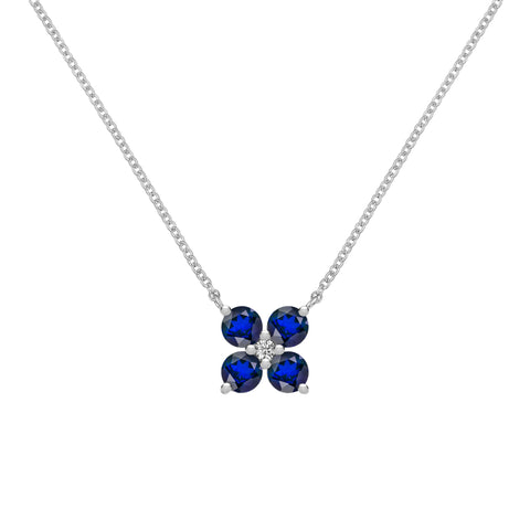 Greenwich 4 Sapphire & Diamond Necklace in 14k Gold (September) - White Gold