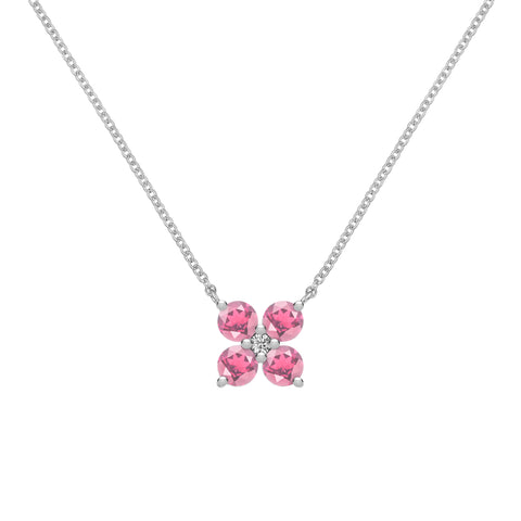 Greenwich 4 Pink Tourmaline & Diamond Necklace in 14k Gold (October) - White Gold