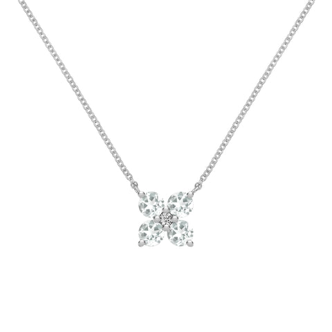 Greenwich 4 White Topaz & Diamond Necklace in 14k Gold (April) - White Gold