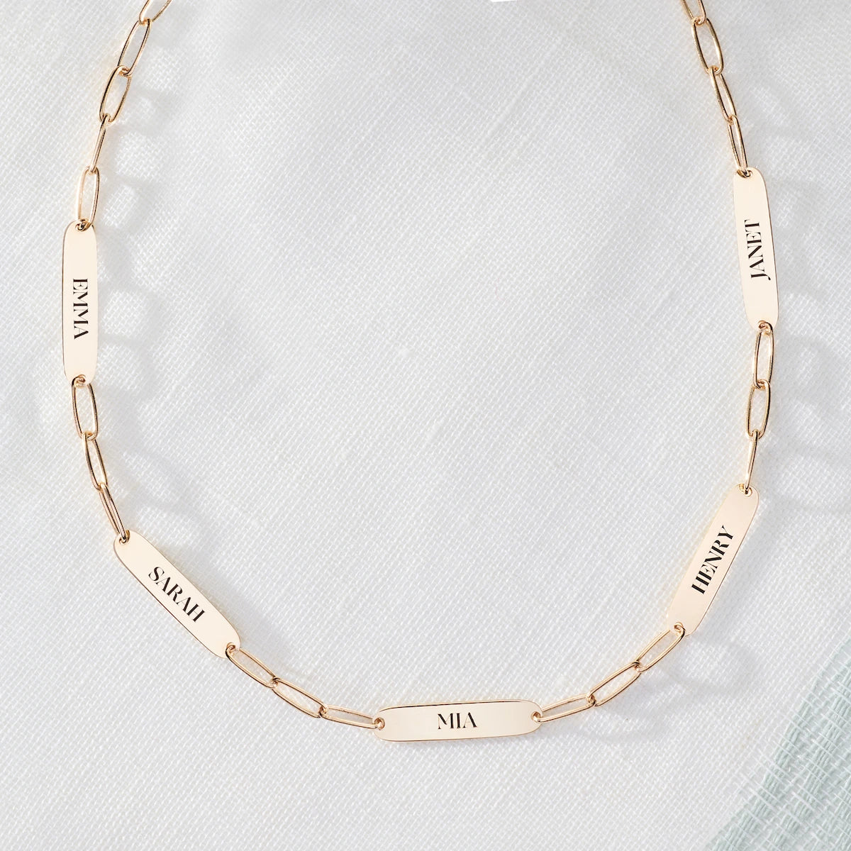Large 5 Nameplate Necklace on Adelaide in 14k Gold