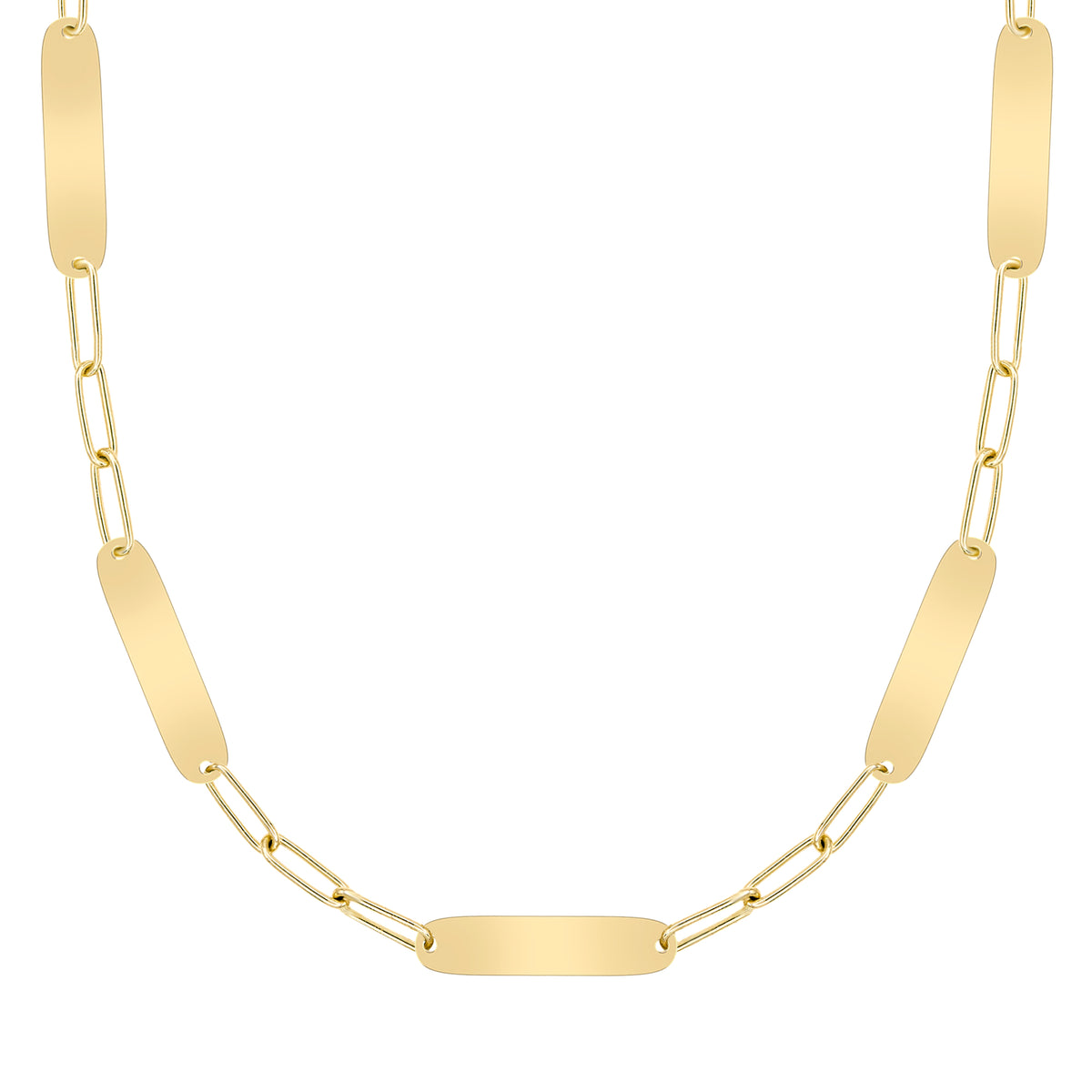 Large 5 Nameplate Necklace on Adelaide in 14k Gold