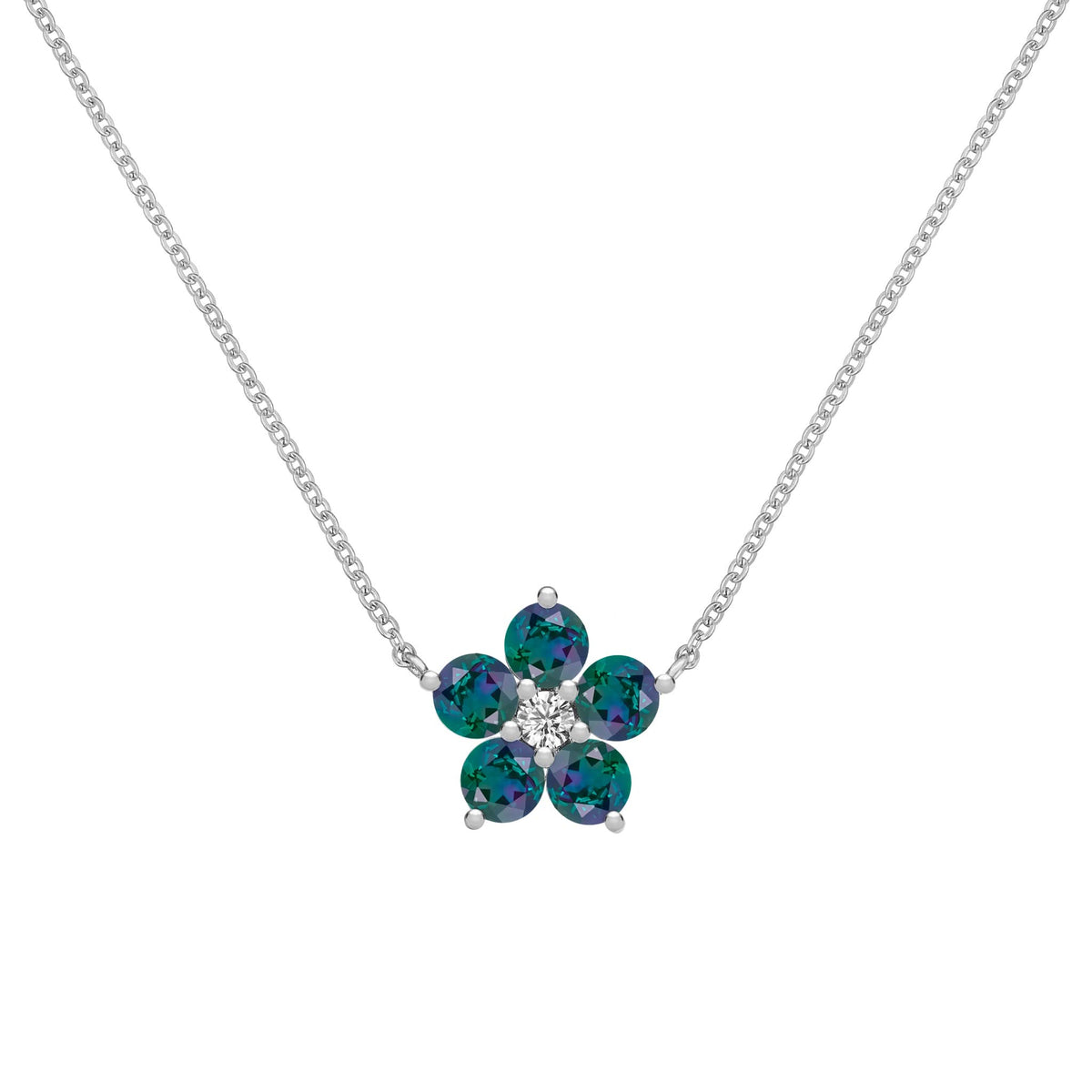 The Vault: Greenwich Flower Alexandrite & Diamond Necklace, White Gold Size Large