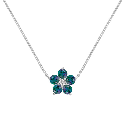 Greenwich Flower Alexandrite & Diamond Necklace in 14k Gold (June) - White Gold