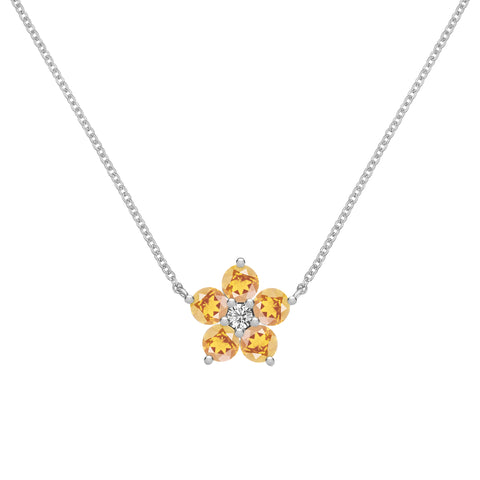 Greenwich Flower Citrine & Diamond Necklace in 14k Gold (November) - White Gold