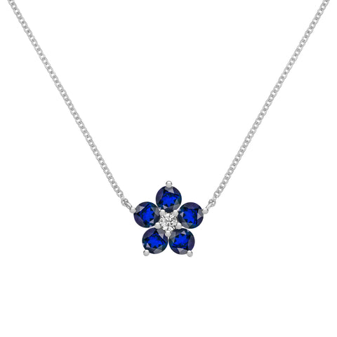 Greenwich Flower Sapphire & Diamond Necklace in 14k Gold (September) - White Gold