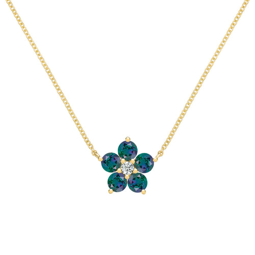 Greenwich Flower Alexandrite & Diamond Necklace in 14k Gold (June)