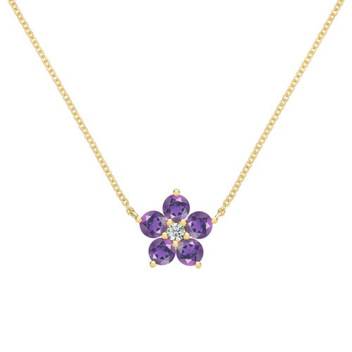 Greenwich Flower Amethyst & Diamond Necklace in 14k Gold (February)