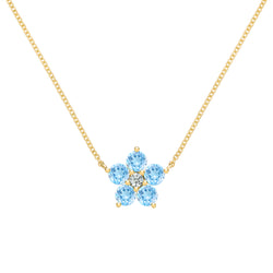 Greenwich Flower Nantucket Blue Topaz & Diamond Necklace in 14k Gold (December)