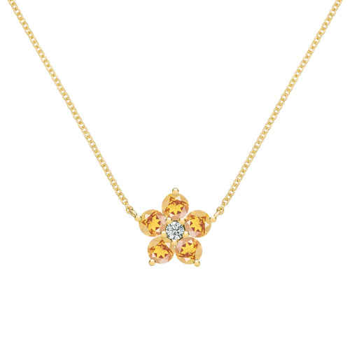 Greenwich Flower Citrine & Diamond Necklace in 14k Gold (November)