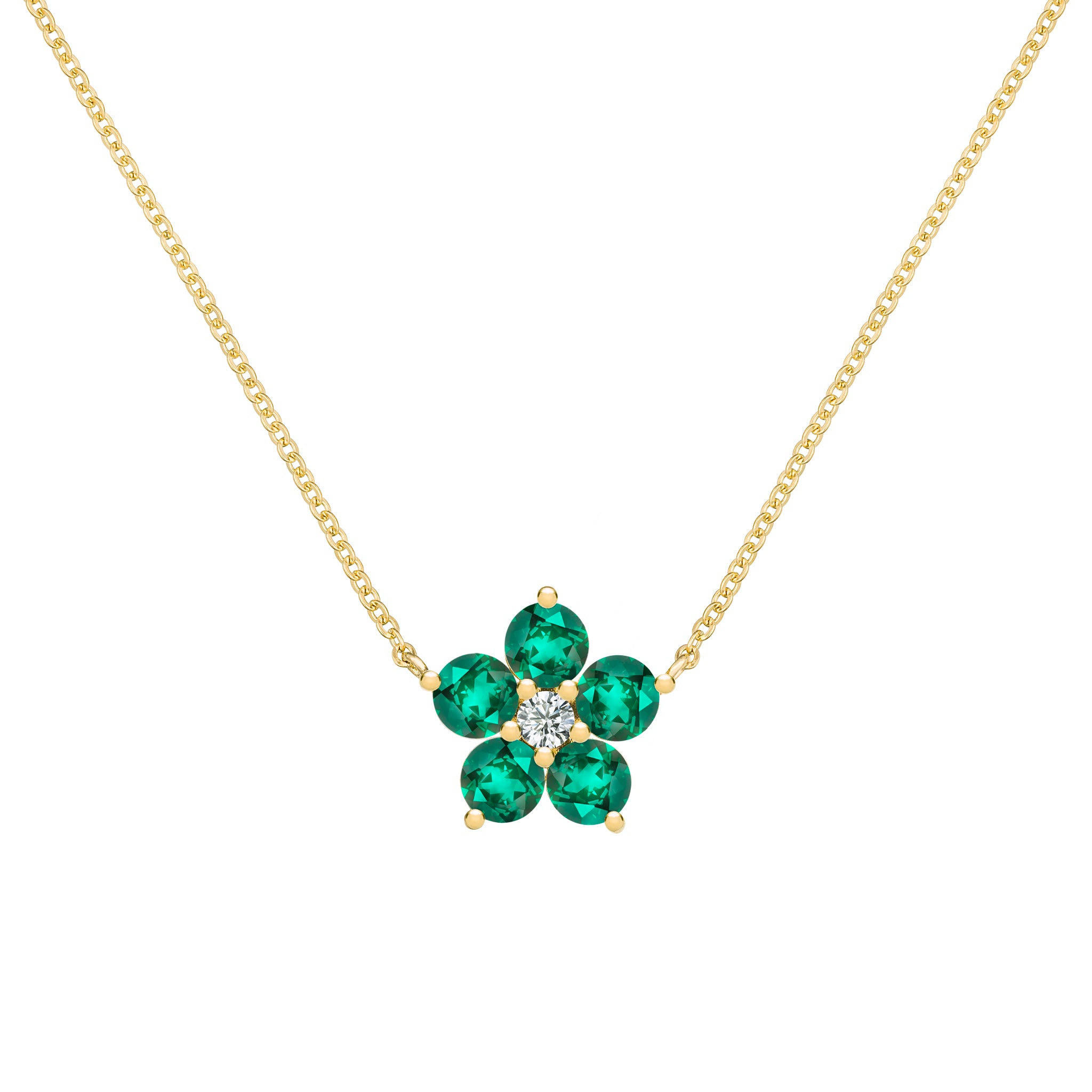 Greenwich Flower Emerald & Diamond Necklace in 14k Gold (May)