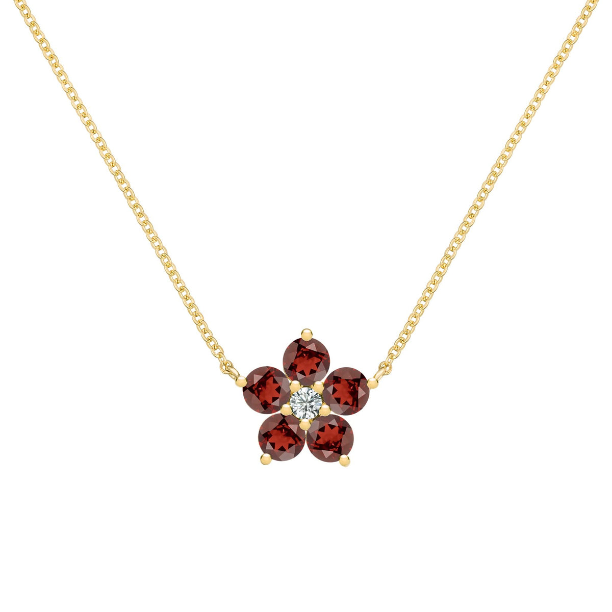 Greenwich Flower Garnet & Diamond Necklace in 14k Gold (January)