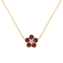 Greenwich Flower Garnet & Diamond Necklace in 14k Gold (January)