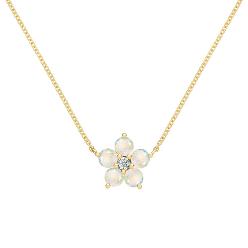 Greenwich Flower Opal & Diamond Necklace in 14k Gold (October)