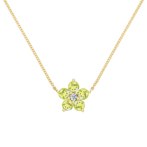 Greenwich Flower Peridot & Diamond Necklace in 14k Gold (August)