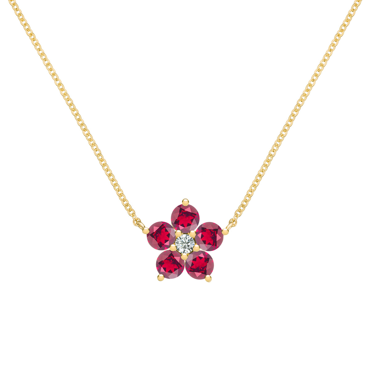 Greenwich Flower Pink Tourmaline & Diamond Necklace in 14K Yellow Gold (October), Small (16)