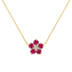 Greenwich Flower Ruby & Diamond Necklace in 14k Gold (July)