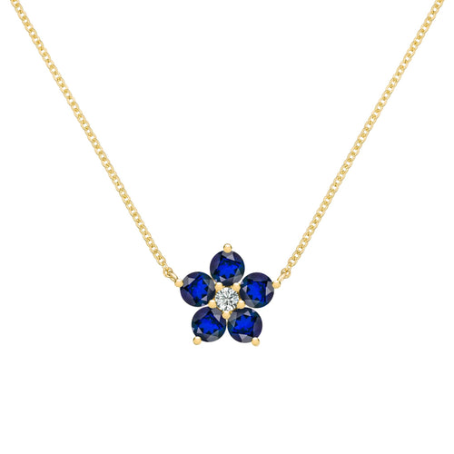 Greenwich Flower Sapphire & Diamond Necklace in 14k Gold (September)