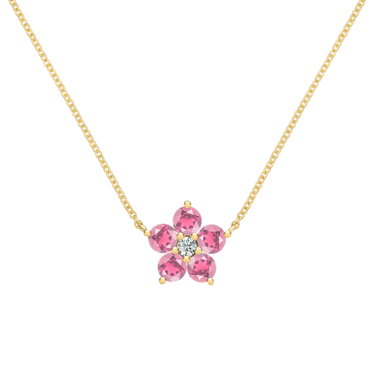 Diamond, Ruby, & Pink Sapphire Flower Pendant