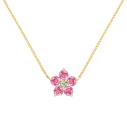 Greenwich Flower Pink Tourmaline & Diamond Necklace in 14k Gold (October)
