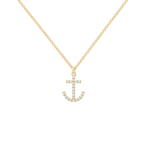 Diamond Anchor Pendant with Classic Chain in 14k Gold