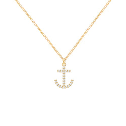 Diamond Anchor Pendant with Classic Chain in 14k Gold