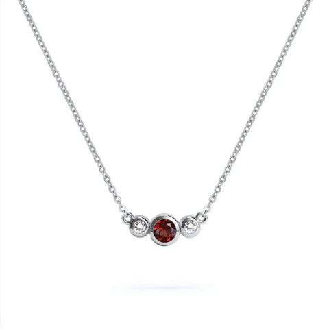 Barrington Garnet Necklace with Diamond Side Stones (January) - White Gold