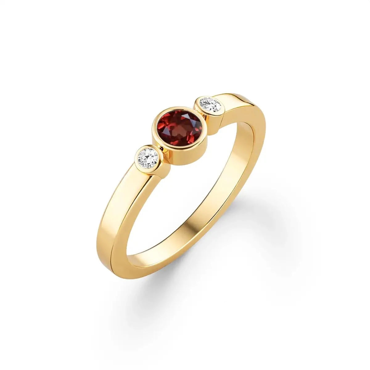 Barrington Garnet Ring with Diamond Side Stones in 14k Gold (January)