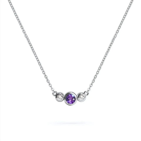 Barrington Amethyst Necklace with Diamond Side Stones (February) - White Gold