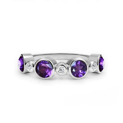 Barrington Amethyst Band Ring with Diamonds in 14k Gold (February) - White Gold