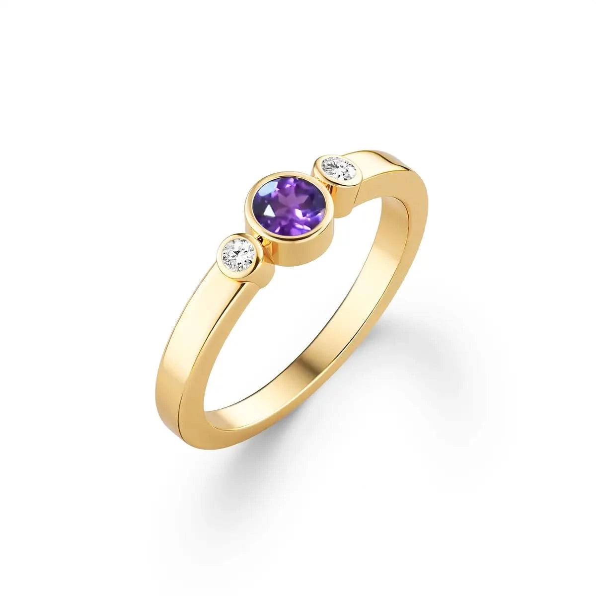 Barrington Amethyst Ring with Diamond Side Stones in 14k Gold (February)
