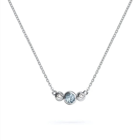 Barrington Aquamarine Necklace with Diamond Side Stones (March) - White Gold