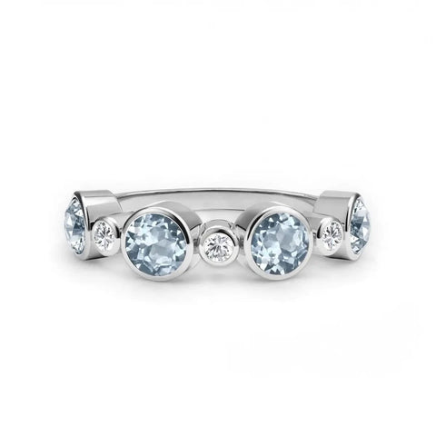 Barrington Aquamarine Band Ring with Diamonds in 14k Gold (March) - White Gold