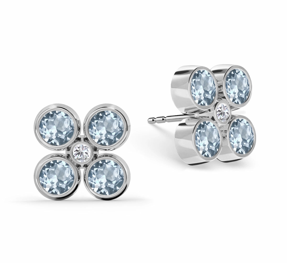 Barrington Quatrefoil Aquamarine & Diamond Earrings in 14k Gold (March)