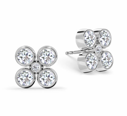 Barrington Quatrefoil Birthstone Earrings in 14k Gold - White Gold